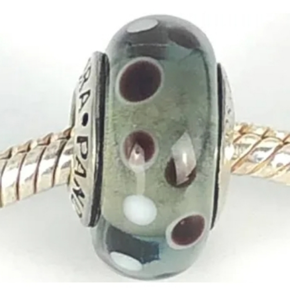 Authentic Retired Pandora Black Bubbles Murano Glass Bead